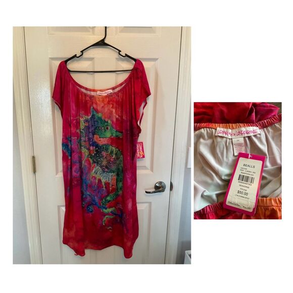 LEOMA LOVEGROVE XXLarge Short Sleeve Tropical Fun Seahorse Print Dress Coverup - Picture 4 of 4